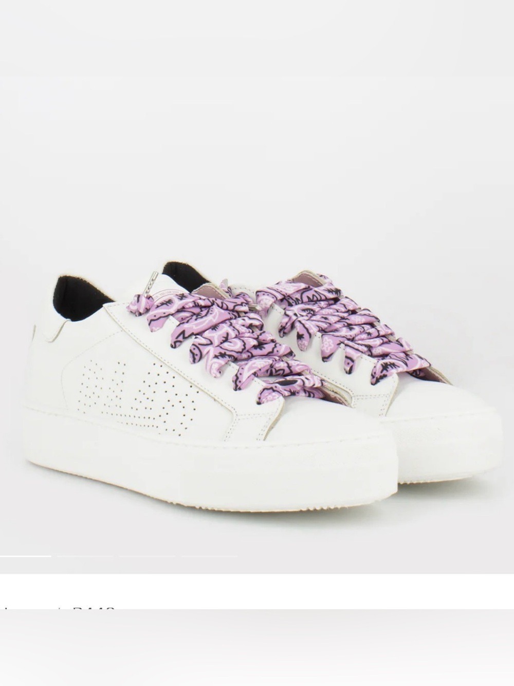P448 Thea- W White Leather Sneakers with Pink Bandana Accent Laces - NWT